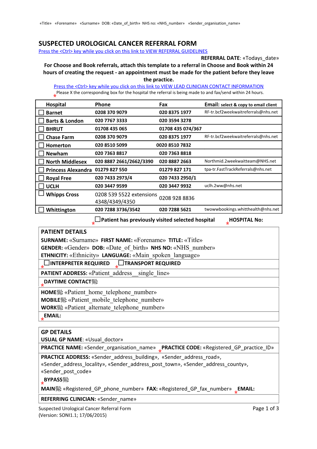 Urology 2 Week Referral Form