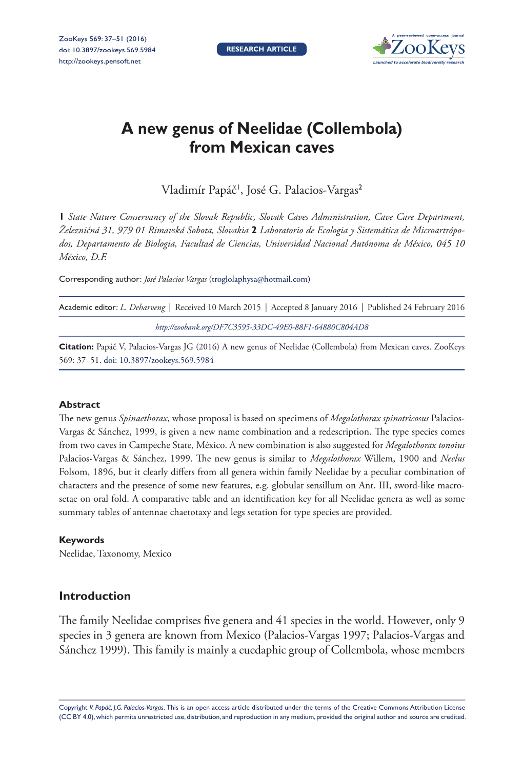 ﻿A New Genus of Neelidae (Collembola) from Mexican Caves