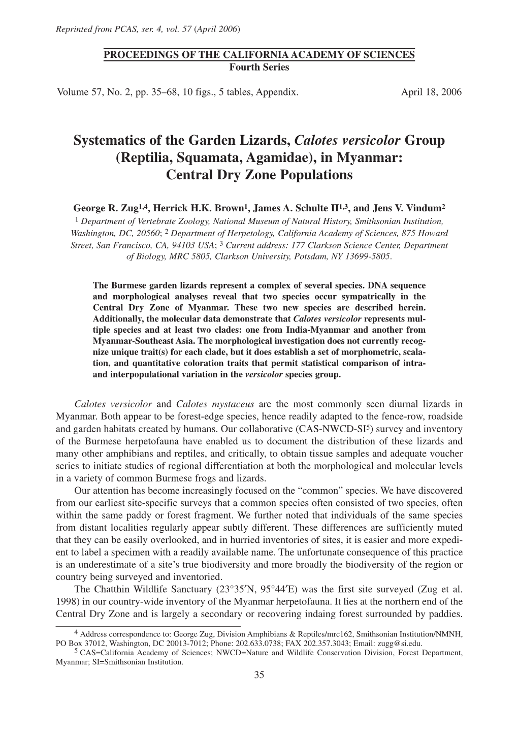 Systematics of the Garden Lizards, Calotes Versicolor Group (Reptilia, Squamata, Agamidae), in Myanmar: Central Dry Zone Populations