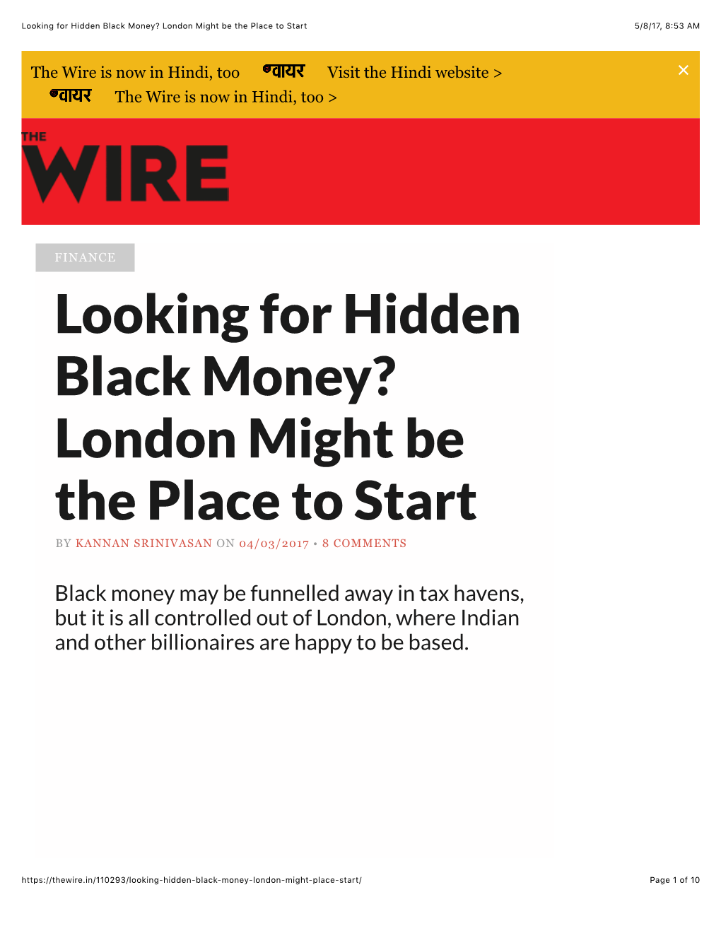 Looking for Hidden Black Money? London Might Be the Place to Start 5/8/17, 8:53 AM