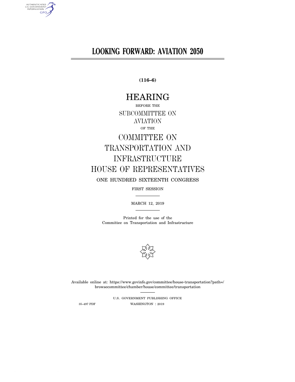 Aviation 2050 Hearing Committee On