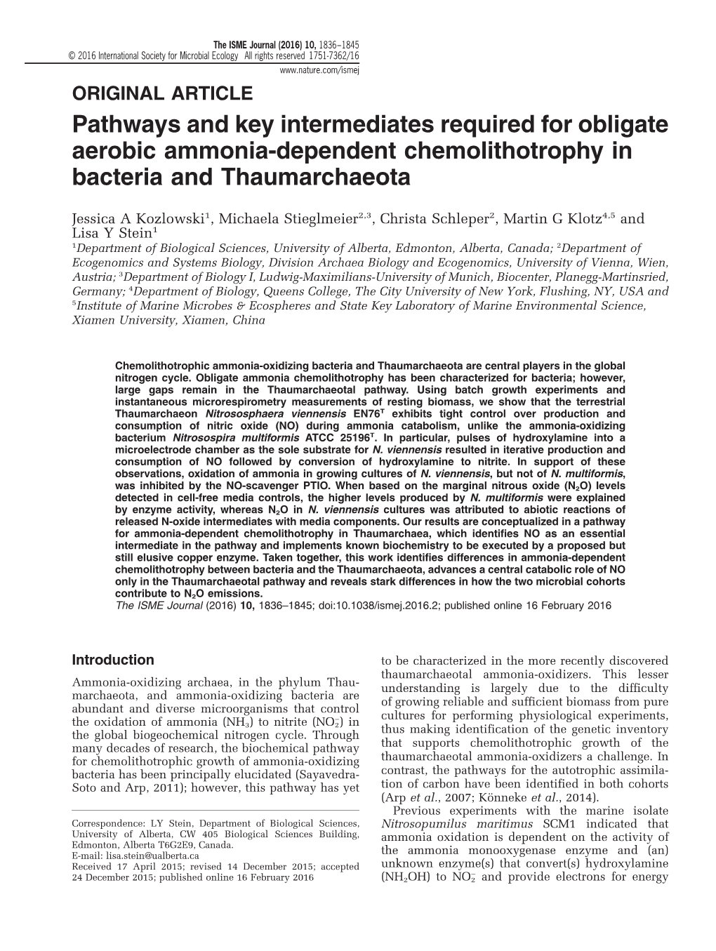 Pathways and Key Intermediates Required for Obligate Aerobic Ammonia-Dependent Chemolithotrophy in Bacteria and Thaumarchaeota