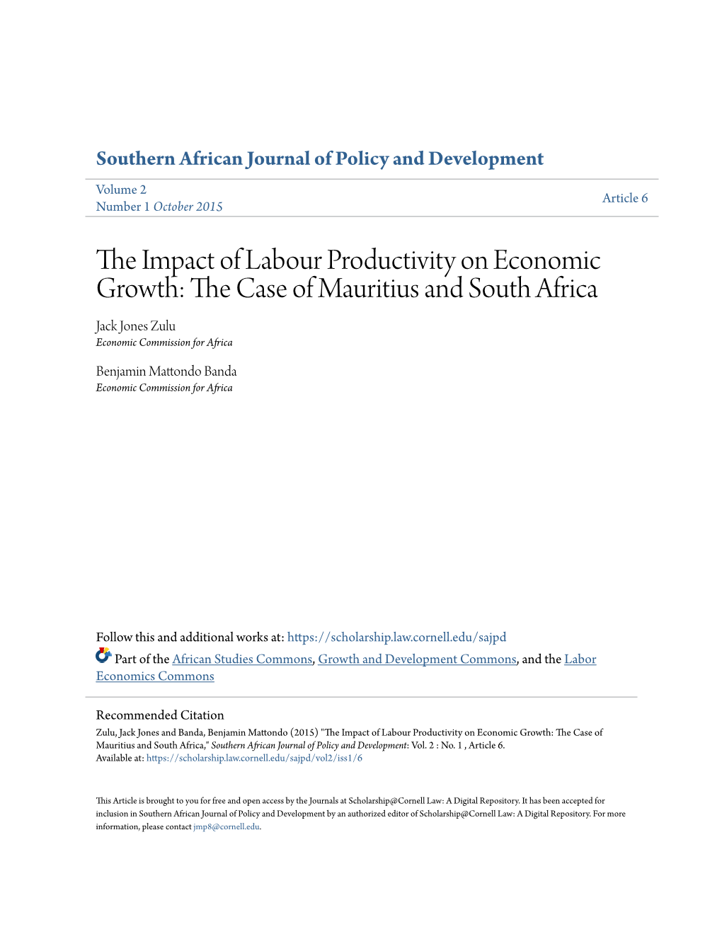 The Impact of Labour Productivity on Economic Growth: the Case of Mauritius and South Africa