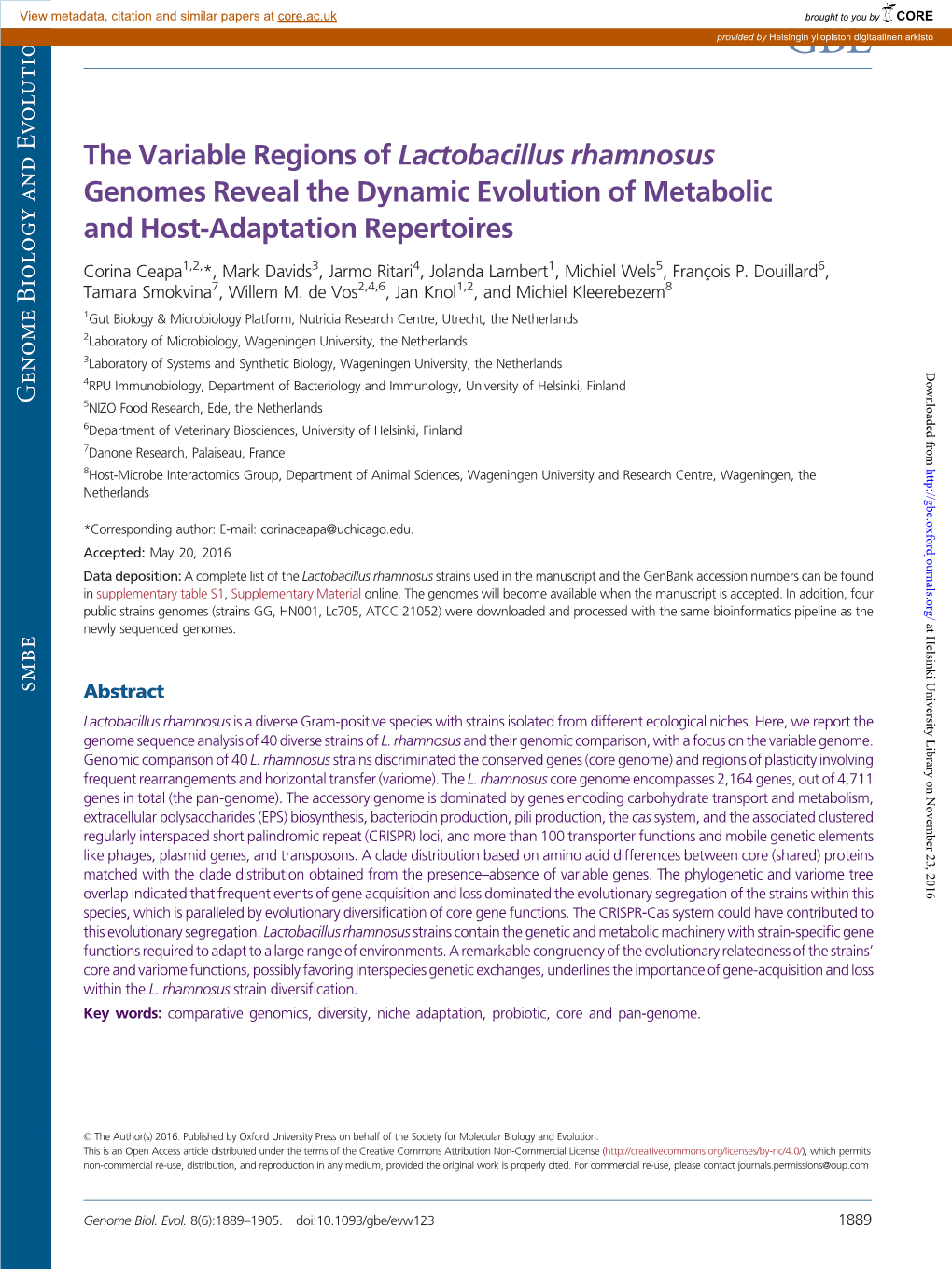 The Variable Regions of Lactobacillus Rhamnosus Genomes Reveal the Dynamic Evolution of Metabolic and Host-Adaptation Repertoires