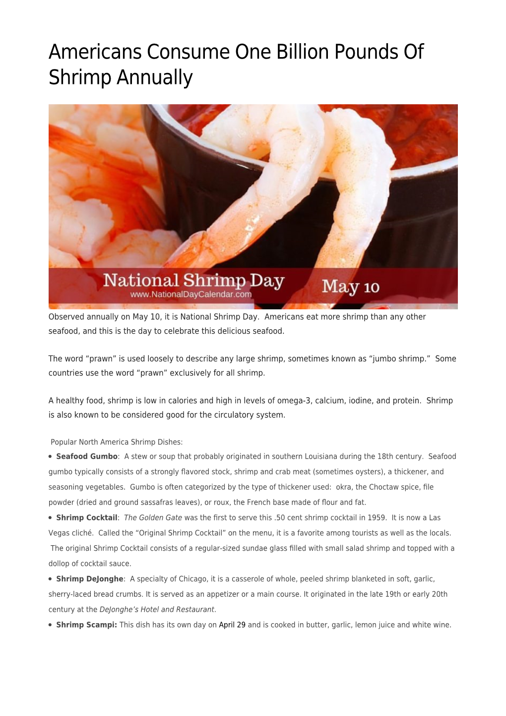Americans Consume One Billion Pounds of Shrimp Annually