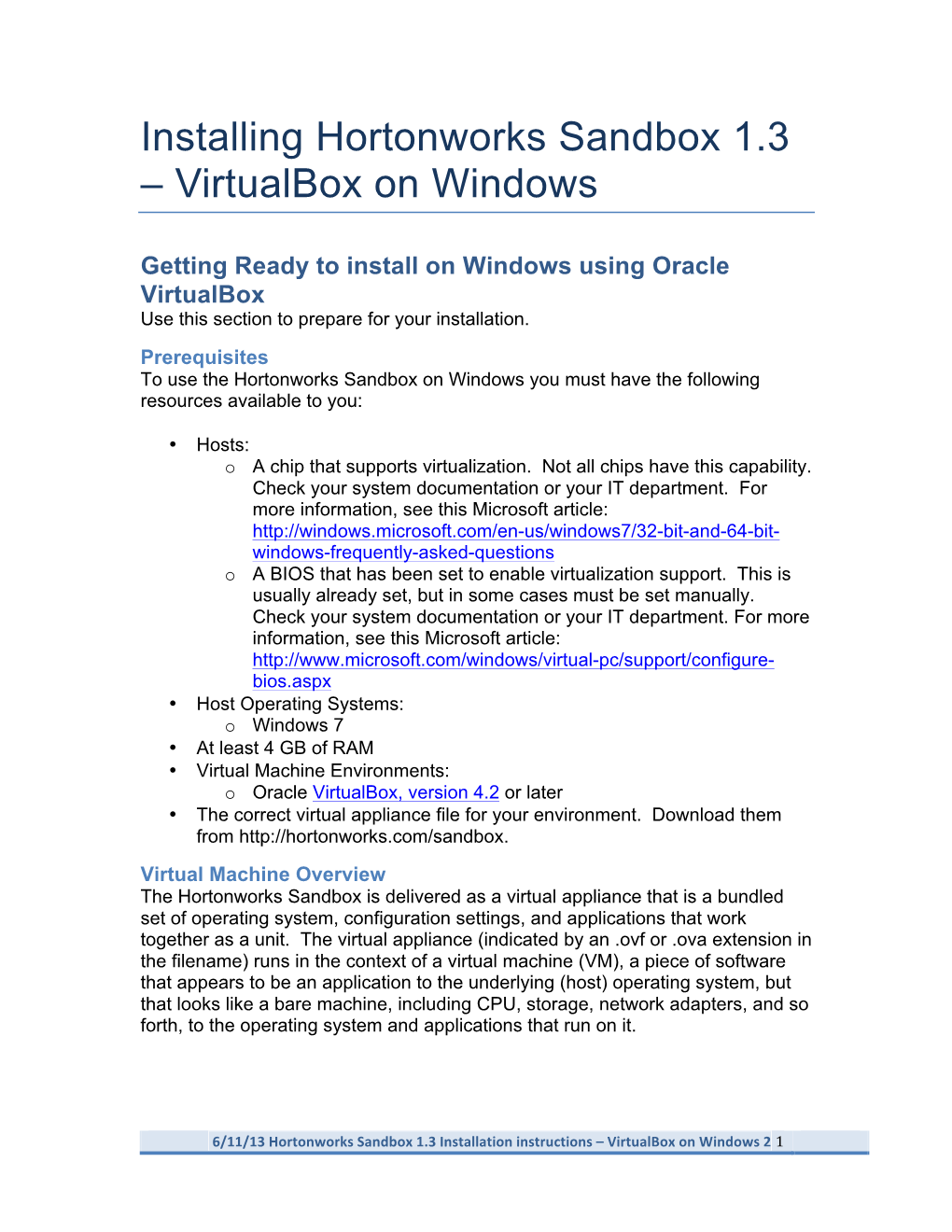 Installing Hortonworks Sandbox 1.3 – Virtualbox on Windows