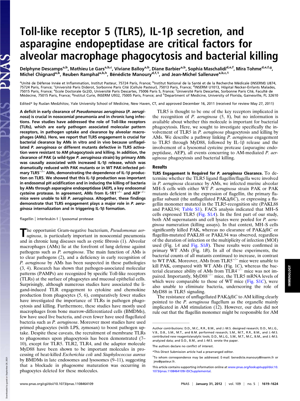 TLR5), IL-1Β Secretion, and Asparagine Endopeptidase Are Critical Factors for Alveolar Macrophage Phagocytosis and Bacterial Killing