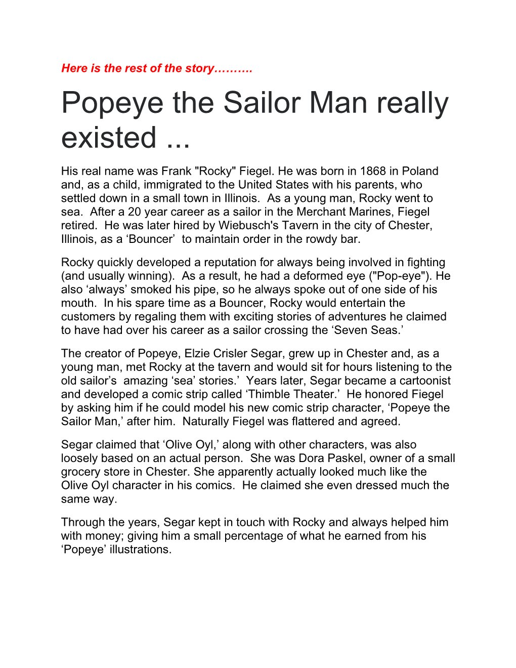 Popeye the Sailor Man Really Existed