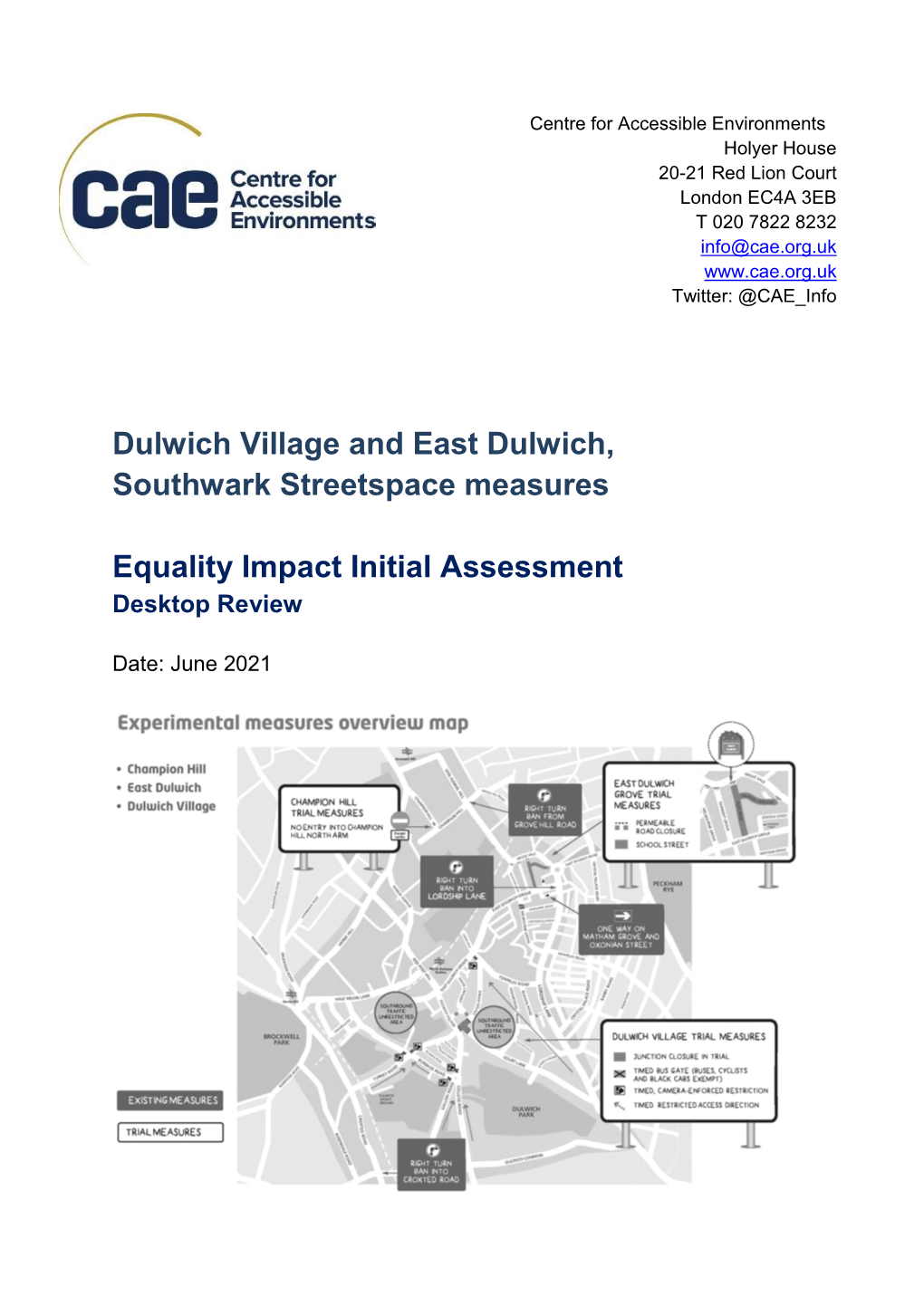 Dulwich Village and East Dulwich, Southwark Streetspace Measures Equality Impact Initial Assessment