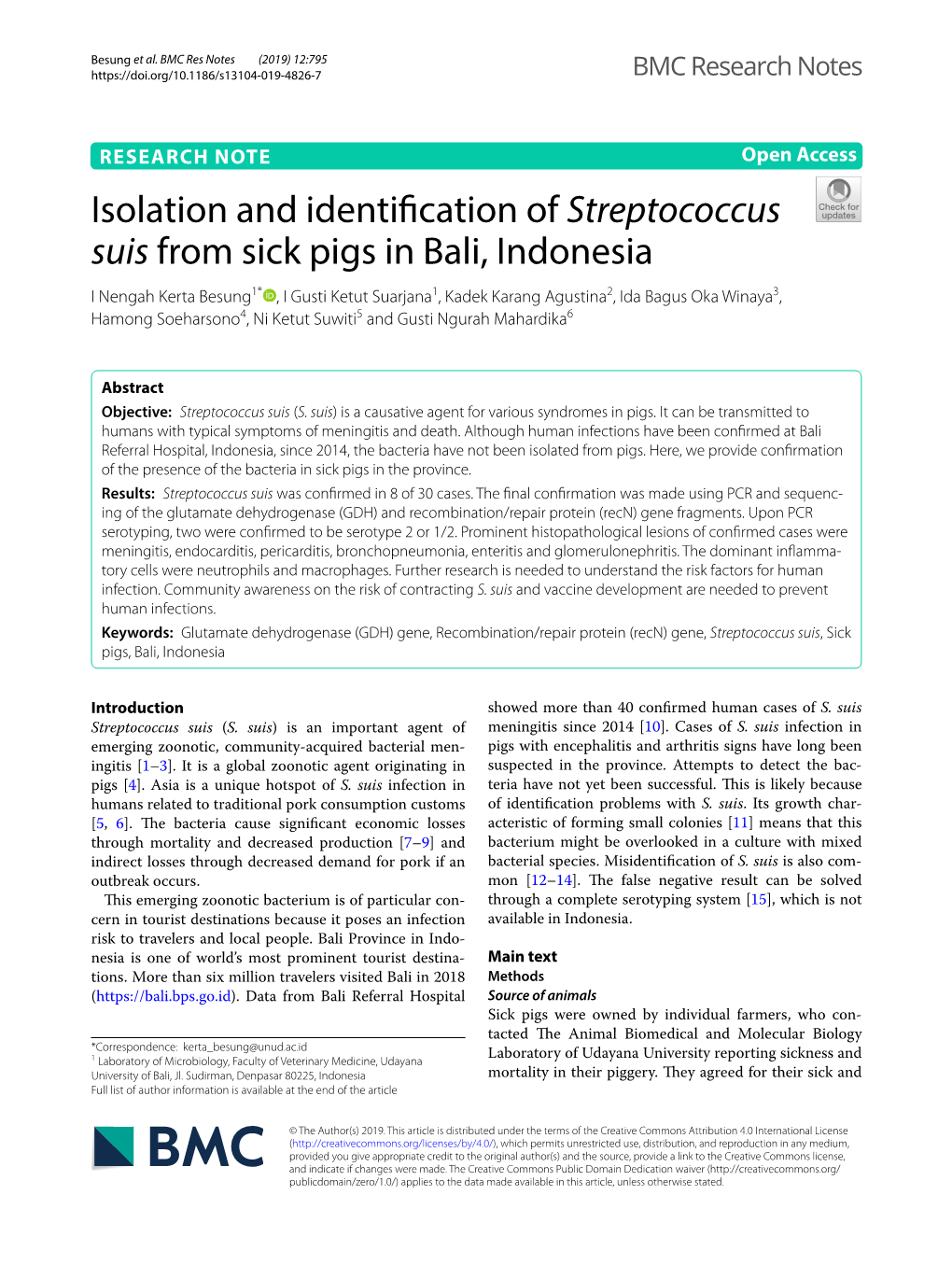 Isolation and Identification of Streptococcus Suis from Sick Pigs In