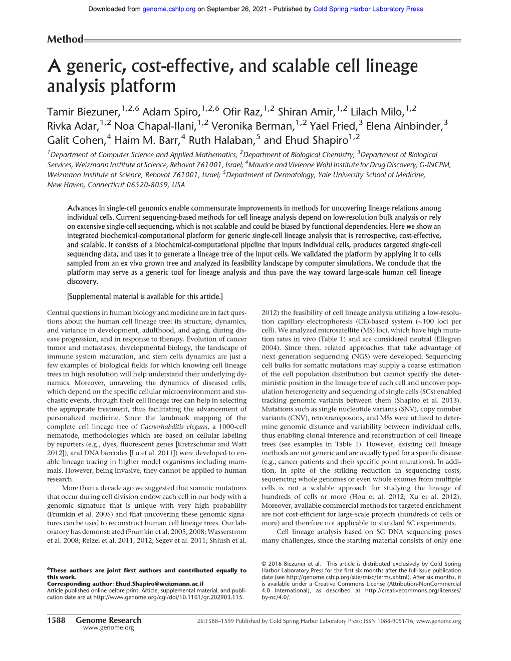 A Generic, Cost-Effective, and Scalable Cell Lineage Analysis Platform