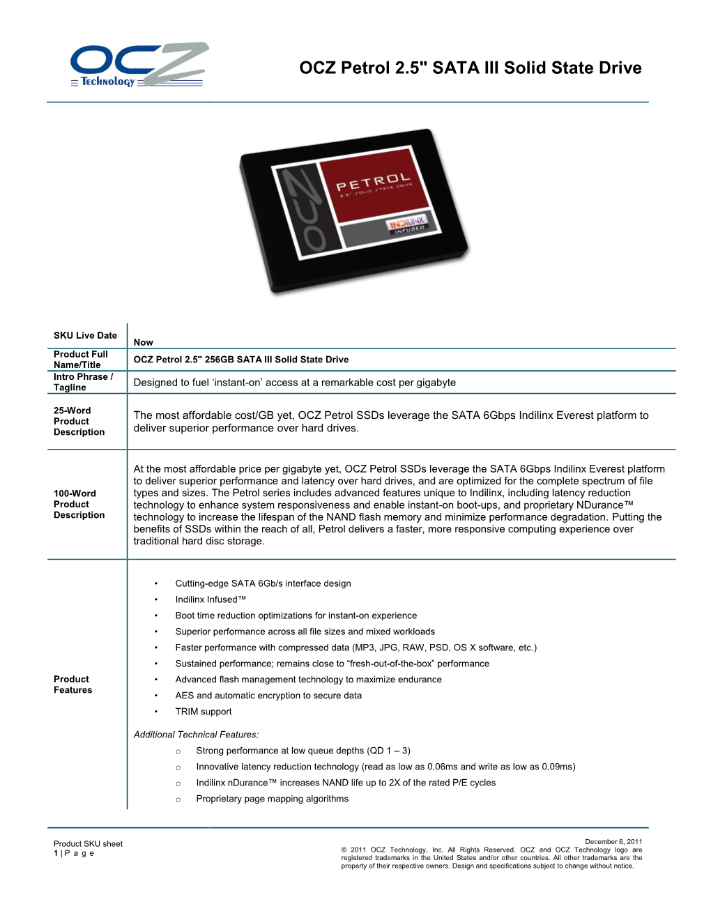 OCZ SKU Sheet Template V1. 082509