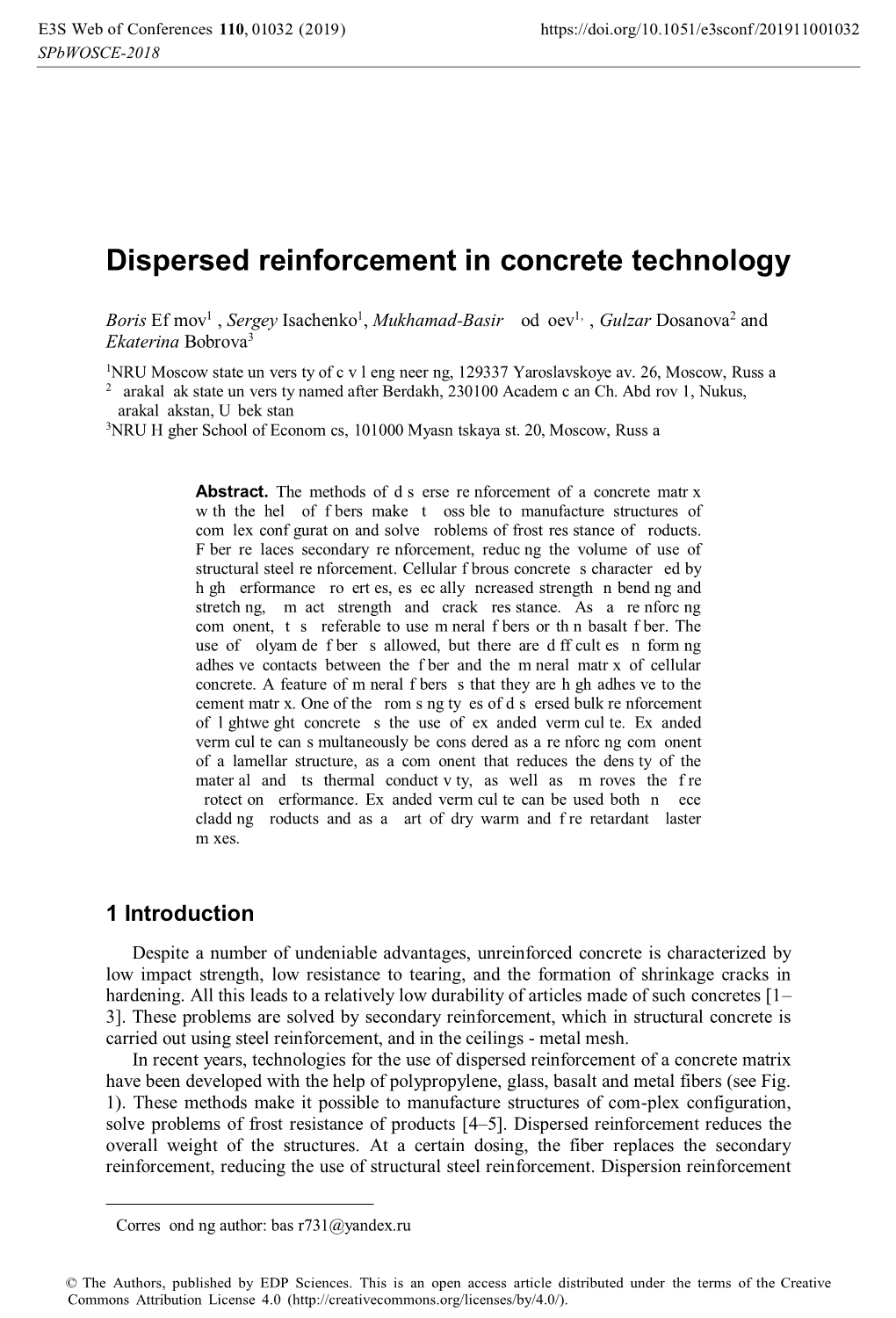 Dispersed Reinforcement in Concrete Technology