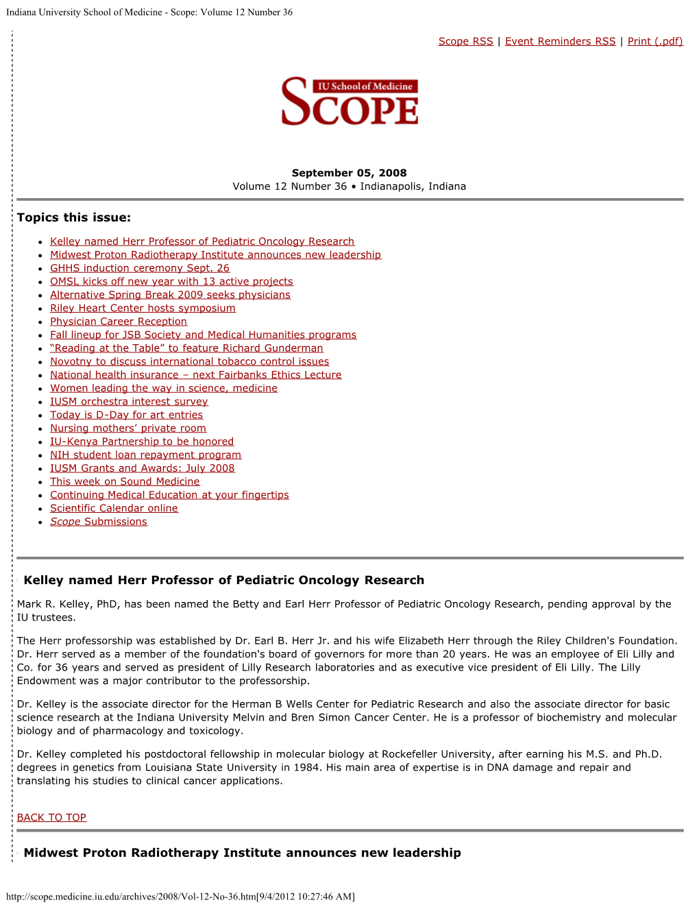 Indiana University School of Medicine - Scope: Volume 12 Number 36