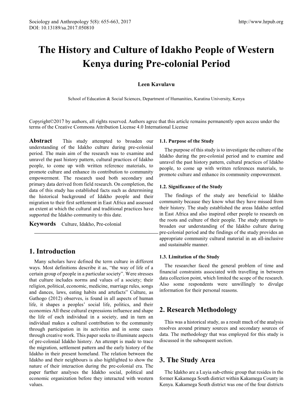 The History and Culture of Idakho People of Western Kenya During Pre-Colonial Period