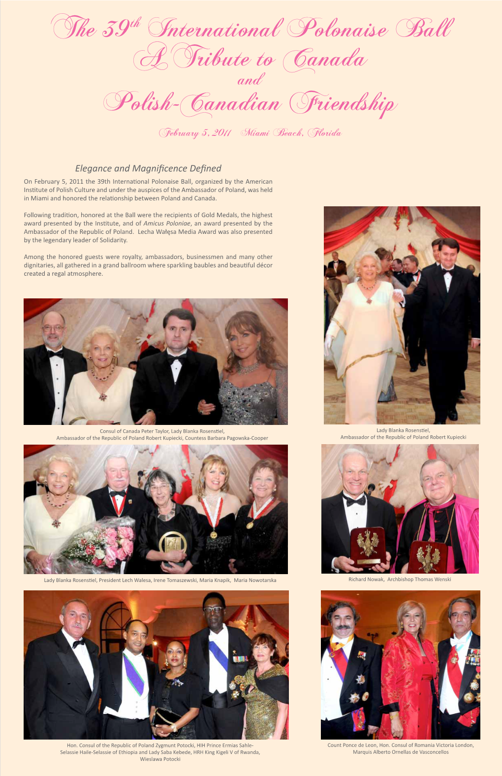 The 39Th International Polonaise Ball a Tribute to Canada Polish-Canadian Friendship