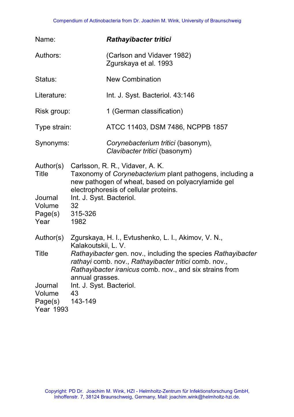 Rathayibacter Tritici Authors