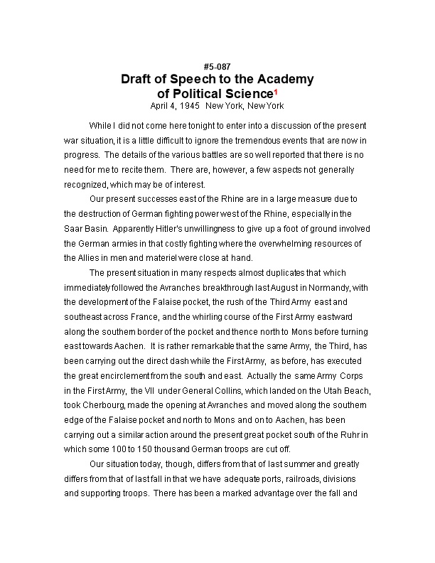 Draft of Speech to the Academy