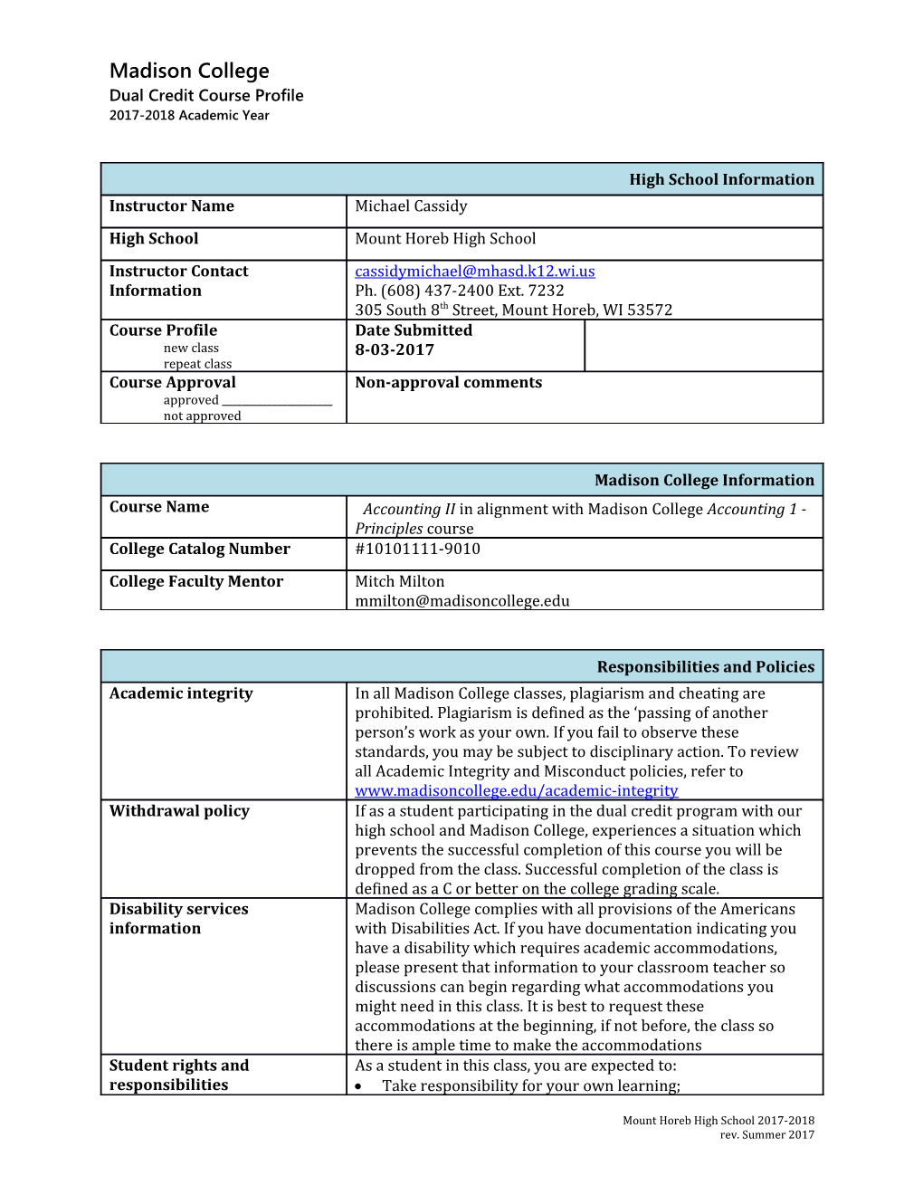 Dual Credit Course Profile