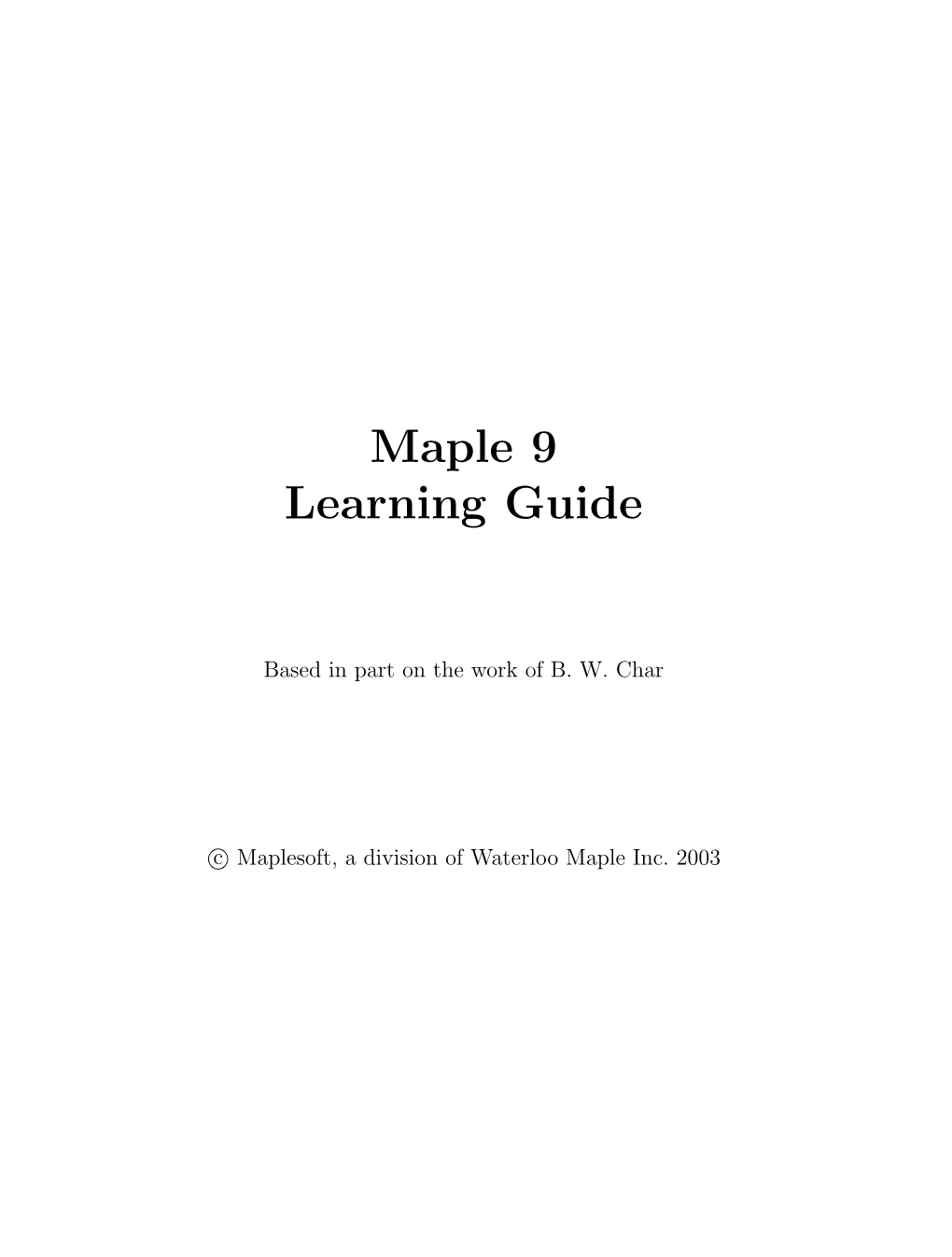 Maple 9 Learning Guide