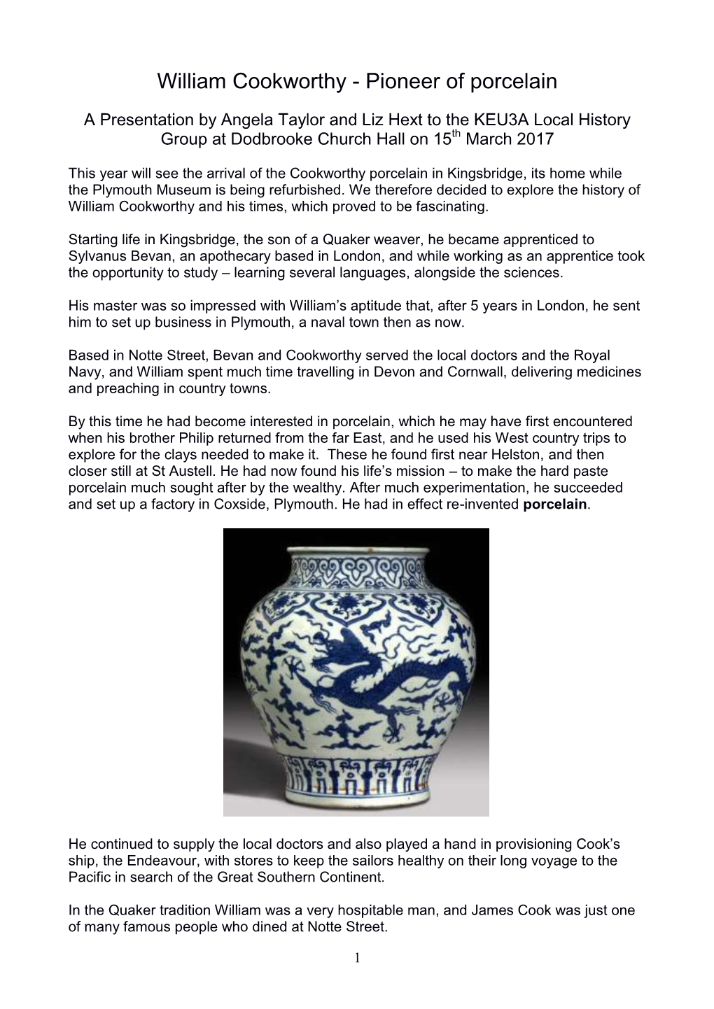 William Cookworthy - Pioneer of Porcelain