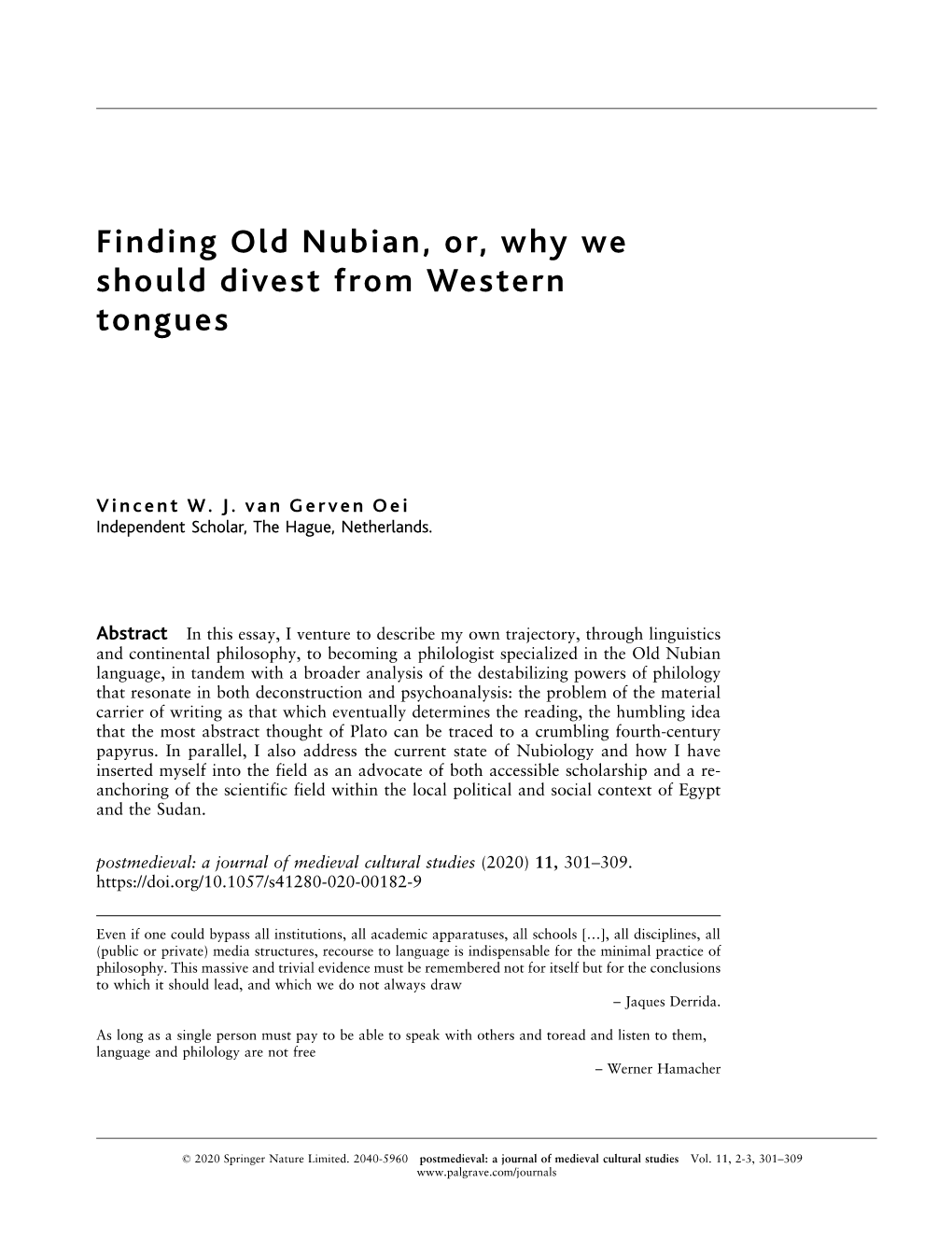 Finding Old Nubian, Or, Why We Should Divest from Western Tongues