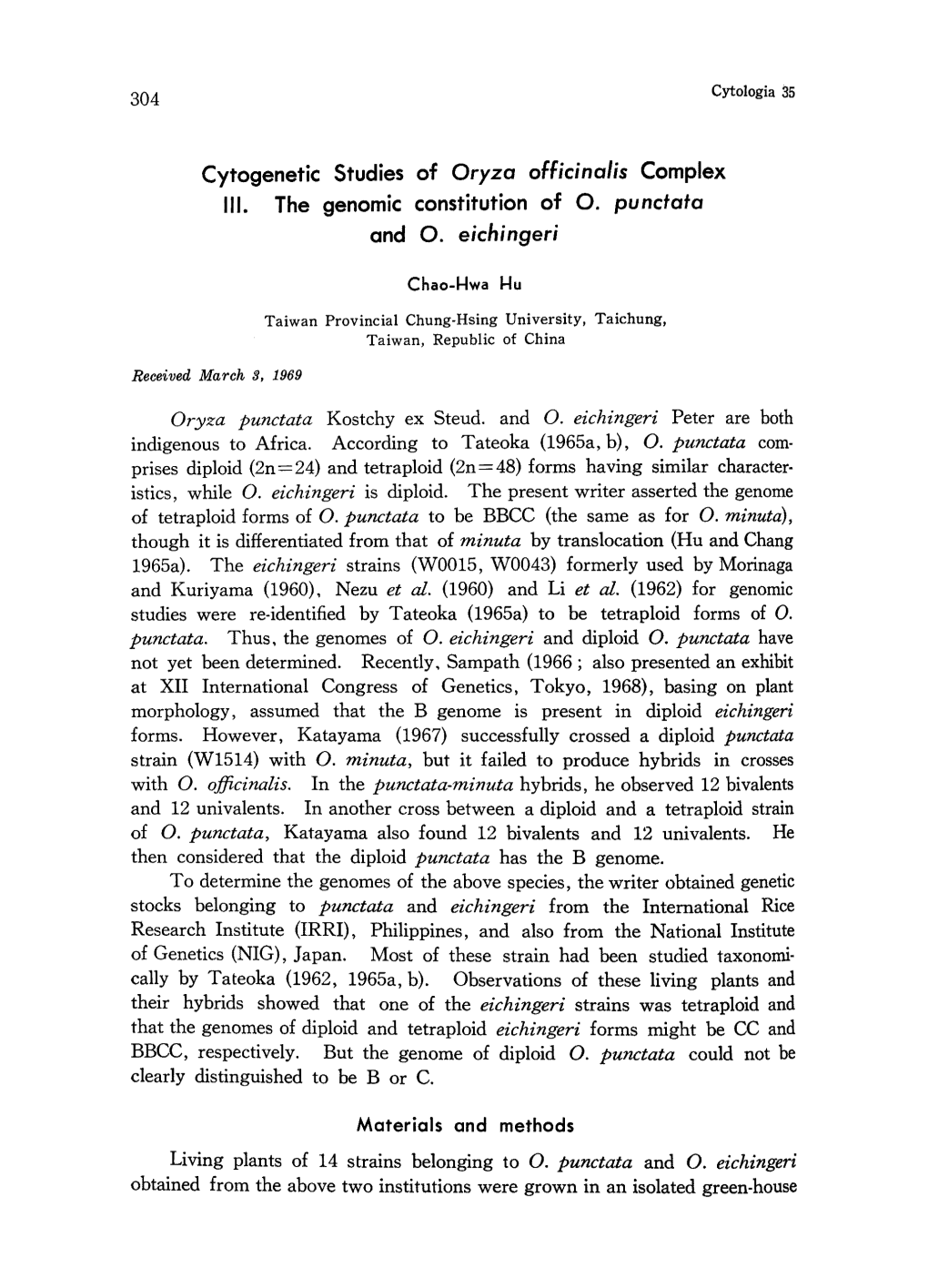 Cytogenetic Studies of Oryza Officinalis Complex III. the Genomic Constitution of O