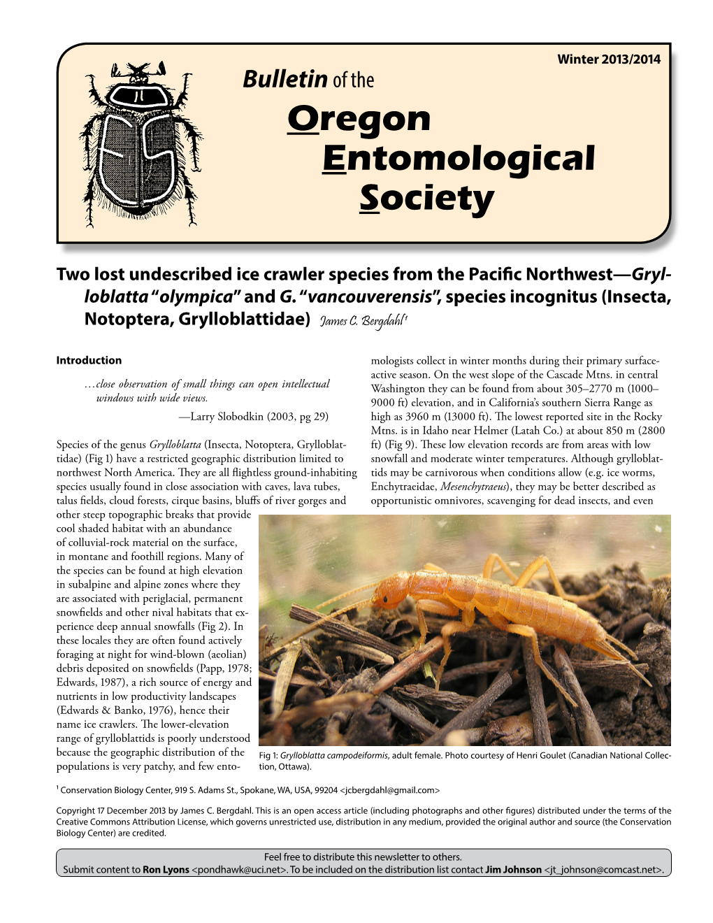 Winter 2013/2014 Bulletin of the Oregon Entomological Society