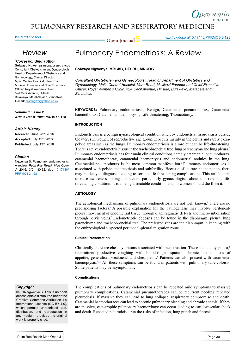 Pulmonary Endometriosis: a Review