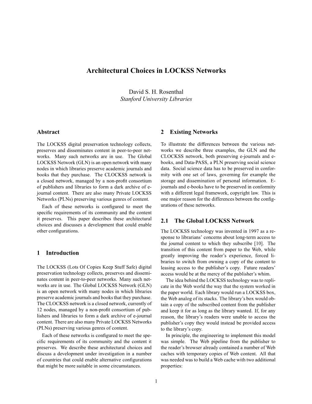 Architectural Choices in LOCKSS Networks