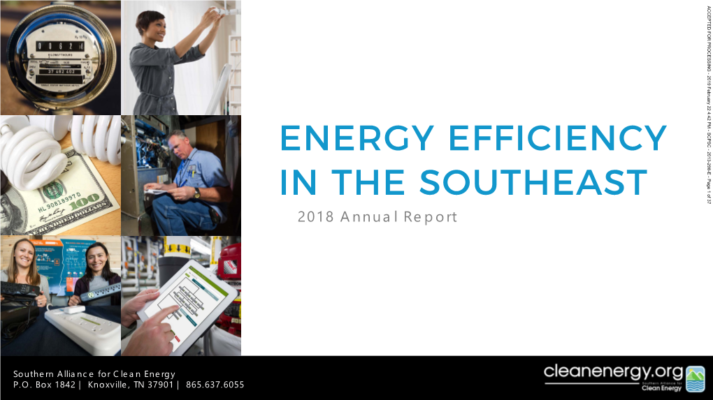 Energy Efficiency in the Southeast 2018 Annual Report ACCEPTED for TABLE of CONTENTS PROCESSING - 2019 February 1