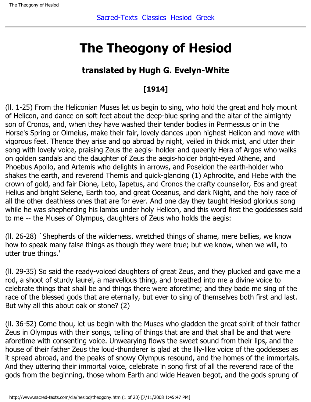 The Theogony of Hesiod Sacred-Texts Classics Hesiod Greek