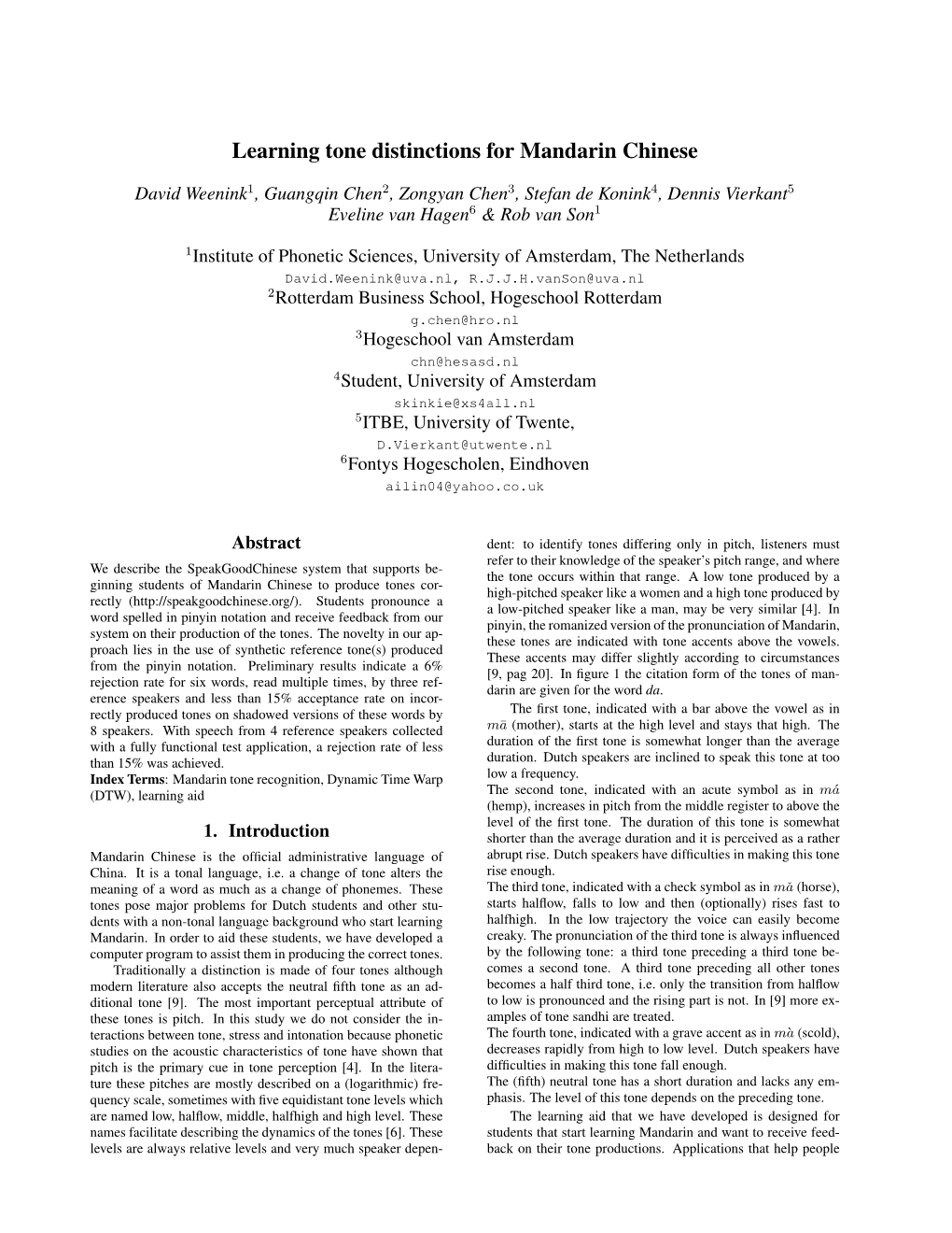 Learning Tone Distinctions for Mandarin Chinese