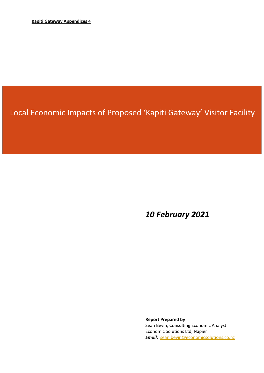 Local Economic Impacts of Proposed 'Kapiti