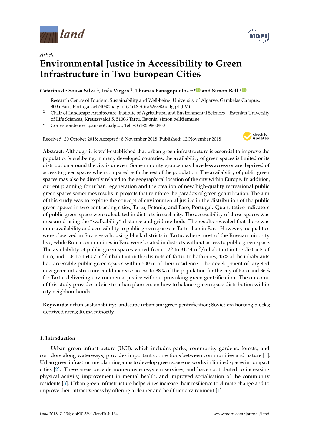 Environmental Justice in Accessibility to Green Infrastructure in Two European Cities