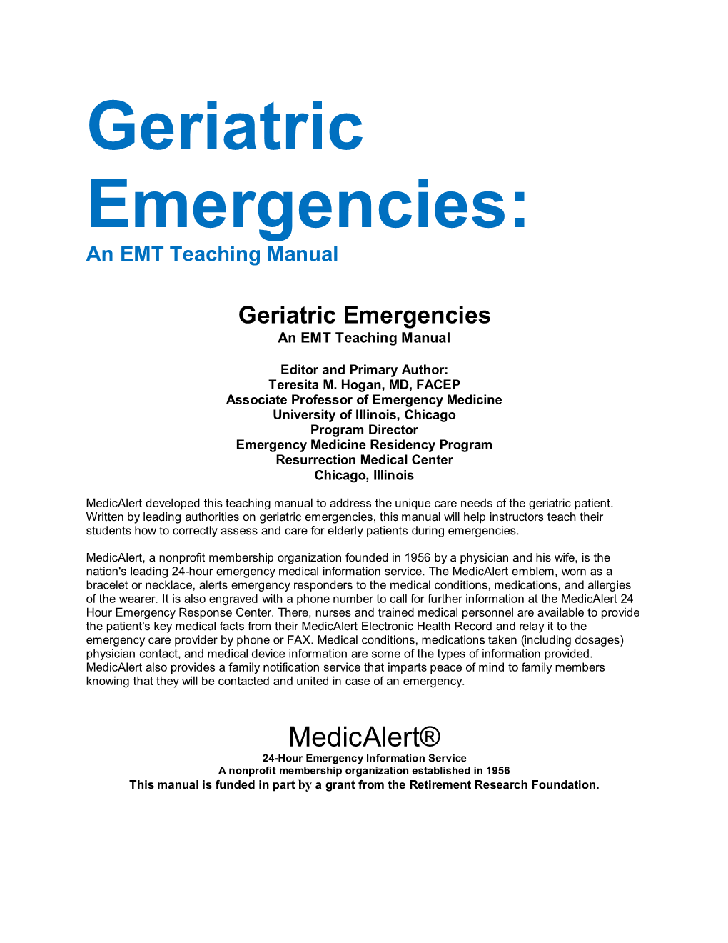 Geriatric Emergencies: an EMT Teaching Manual