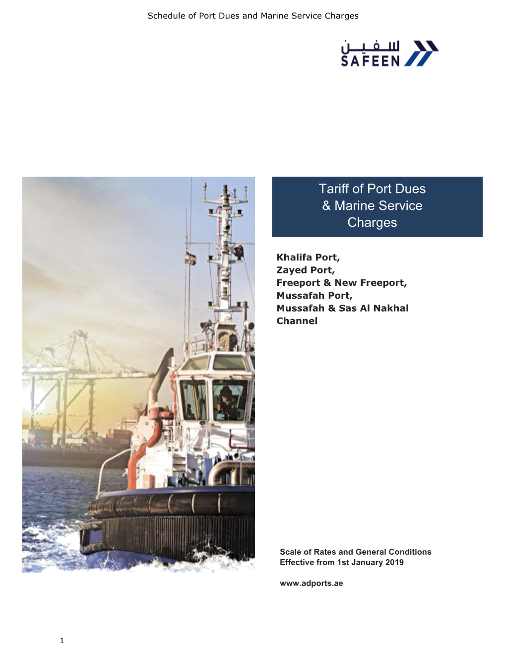 Tariff of Port Dues & Marine Service Charges