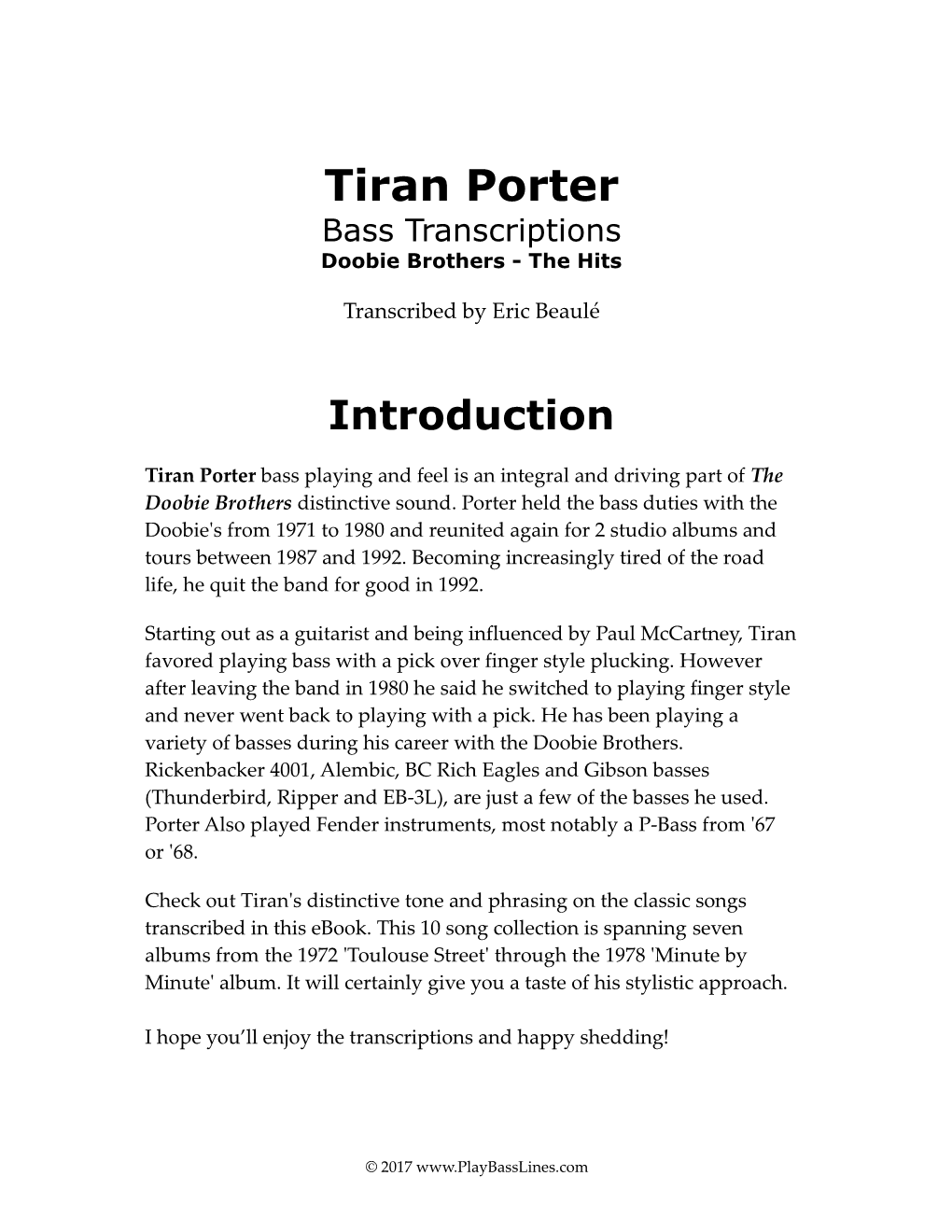 Tiran Porter Bass Transcriptions Doobie Brothers - the Hits