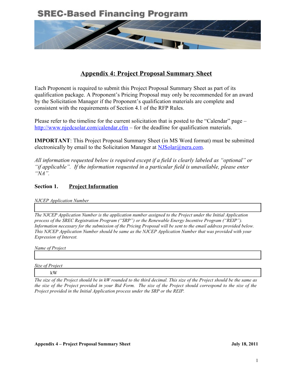 Appendix 4: Project Proposal Summary Sheet