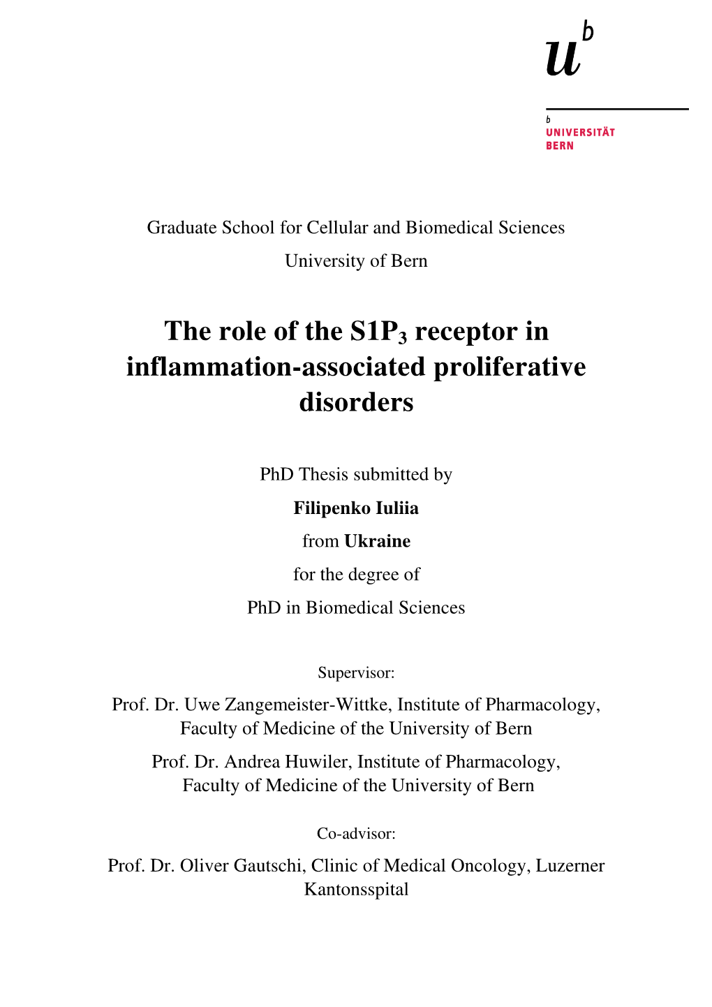 The Role of the S1P3 Receptor in Inflammation-Associated Proliferative Disorders