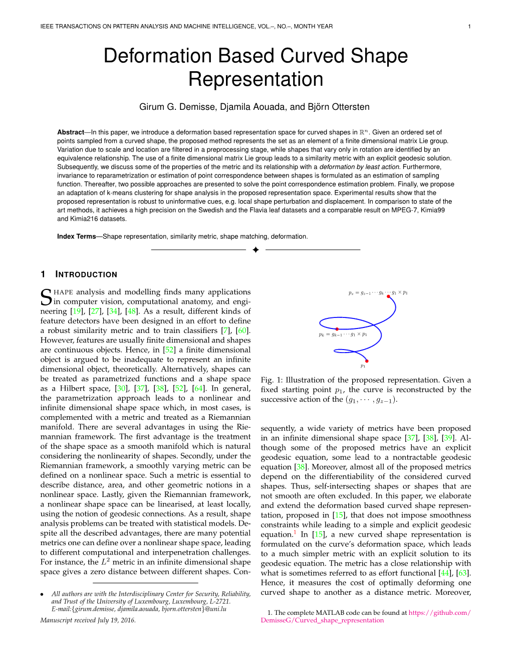 Deformation Based Curved Shape Representation