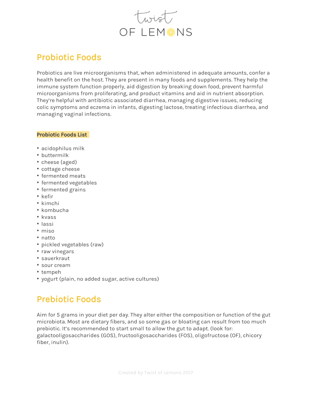 Probiotic Foods Prebiotic Foods