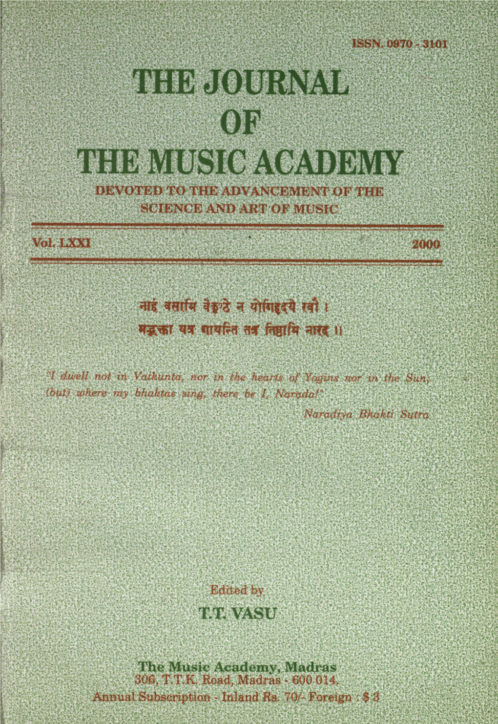 The Journal of the Music Academy Devoted to the Advancement of the Science and Art of Music