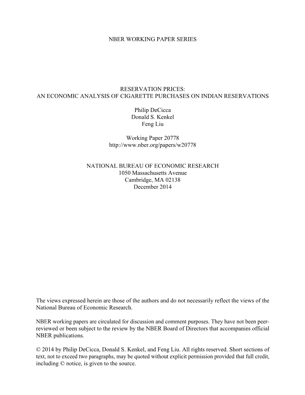 An Economic Analysis of Cigarette Purchases on Indian Reservations