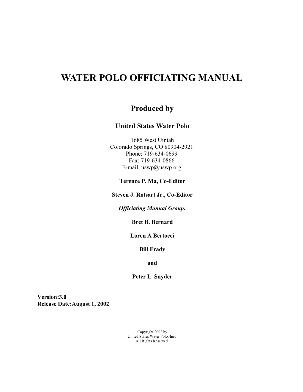 Water Polo Officiating Manual