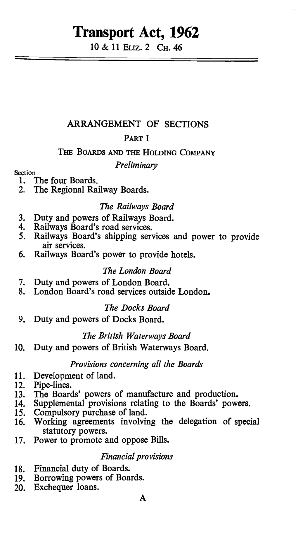 Transport Act, 1962 10 & 11 Eliz