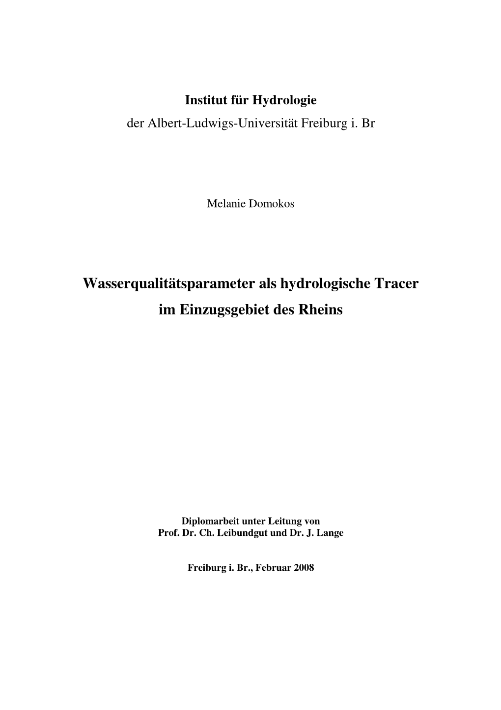 Wasserqualitätsparameter Als Hydrologische Tracer Im Einzugsgebiet Des Rheins