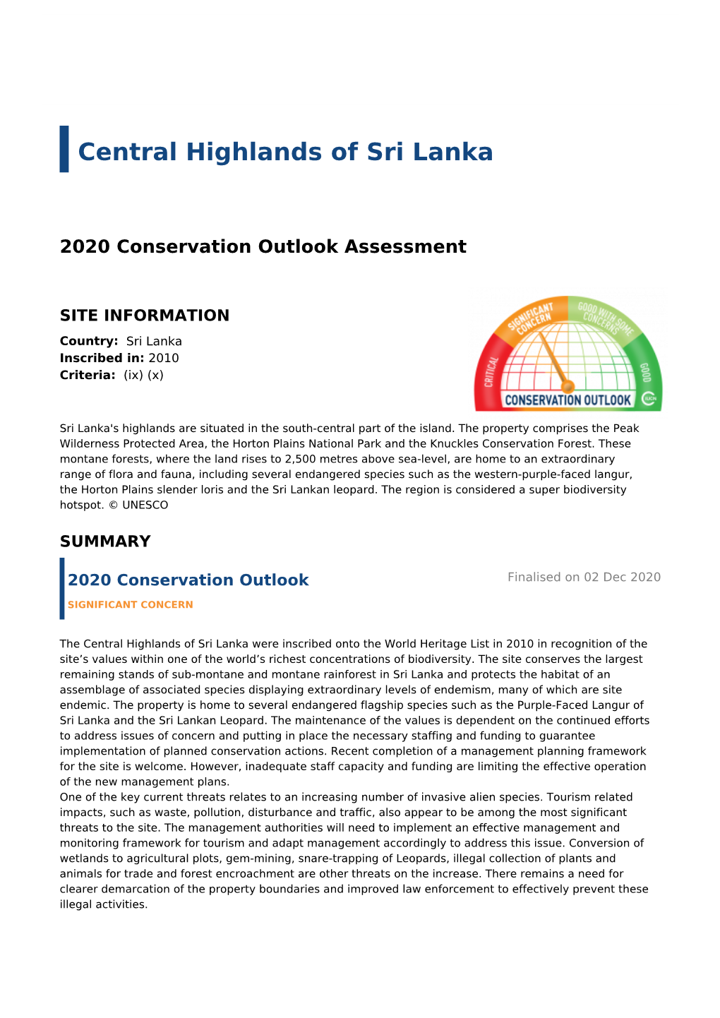 2020 Conservation Outlook Assessment