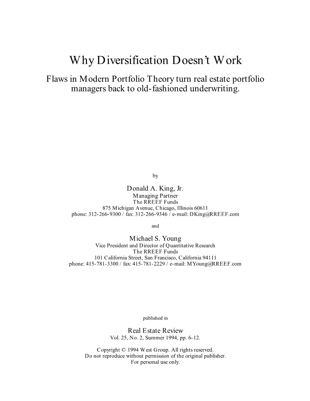 Why Diversification Doesn't Work