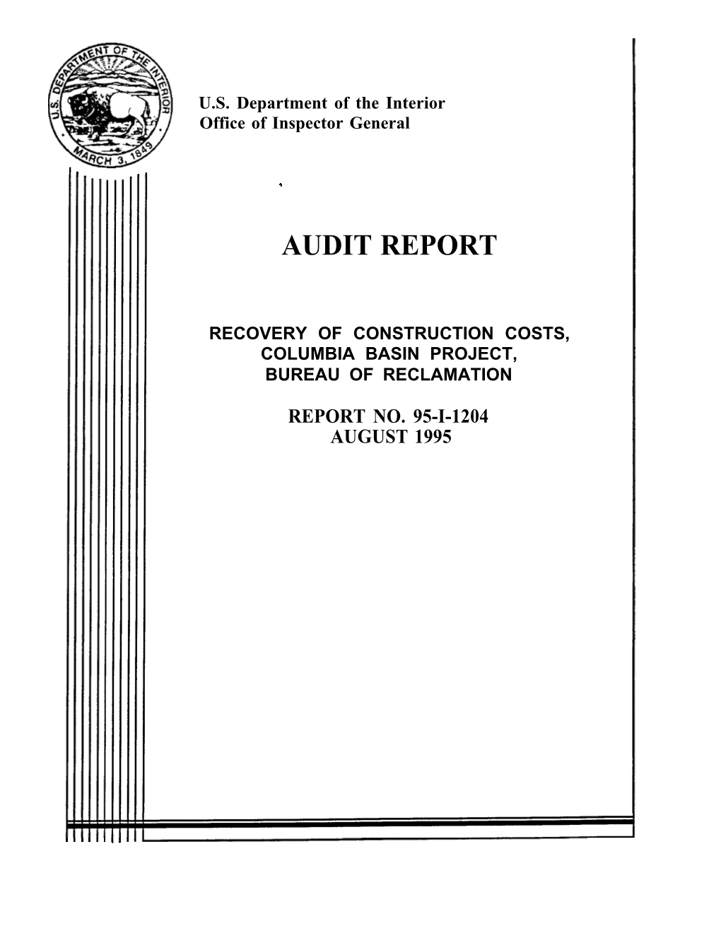Recovery of Construction Costs, Columbia Basin Project, Bureau of Reclamation